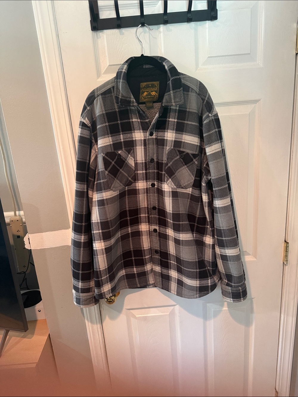 Men's Large Lightweight Plaid Shirt Jacket Anchorage Expedition - Gray/Black